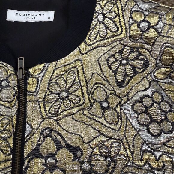 NWT Equipment Abbot Gold Metallic Jacquard Bomber Jacket Womens M - Picture 2 of 8